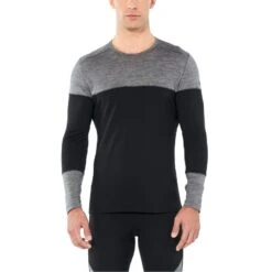 CHANDAIL DE SKI ALPIN ICEBREAKER 200 OASIS DELUXE LS CREWE BLACK/GRITSTONE HTHR